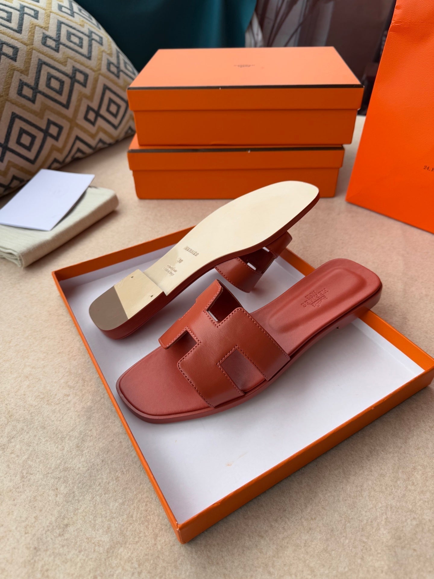 HERMES 0RAN SANDALS IN GINGER ORANGE CALFSKIN