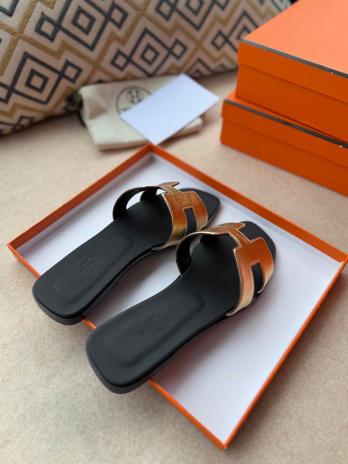 HERMES 0RAN SANDALS IN LIGHT GOLD CALFSKIN