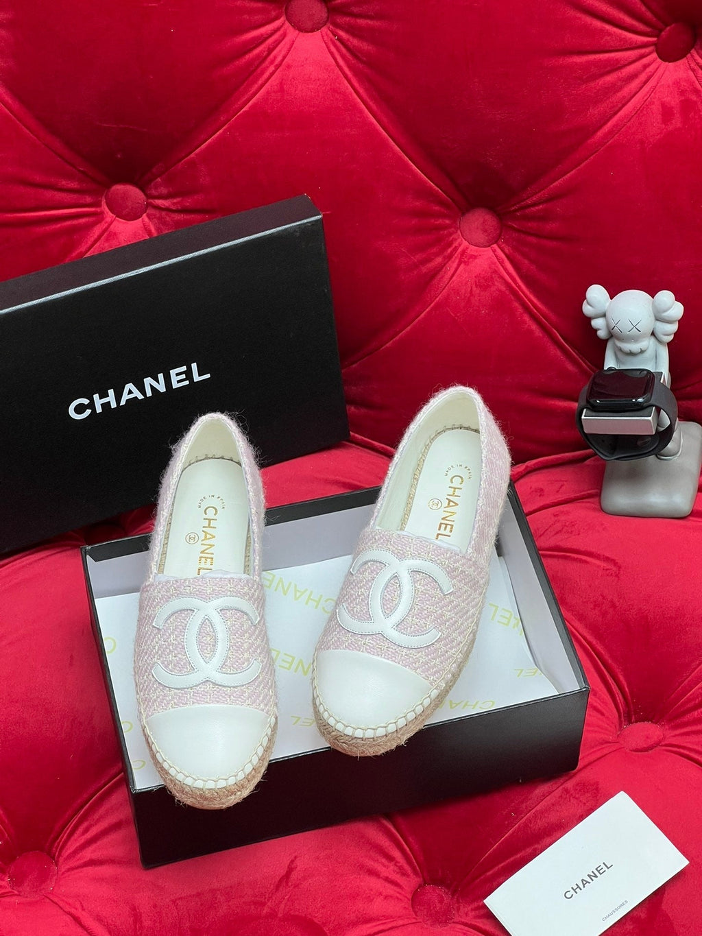 CHANEL WOVEN LOAFERS IN LIGHT PINK FABRIC