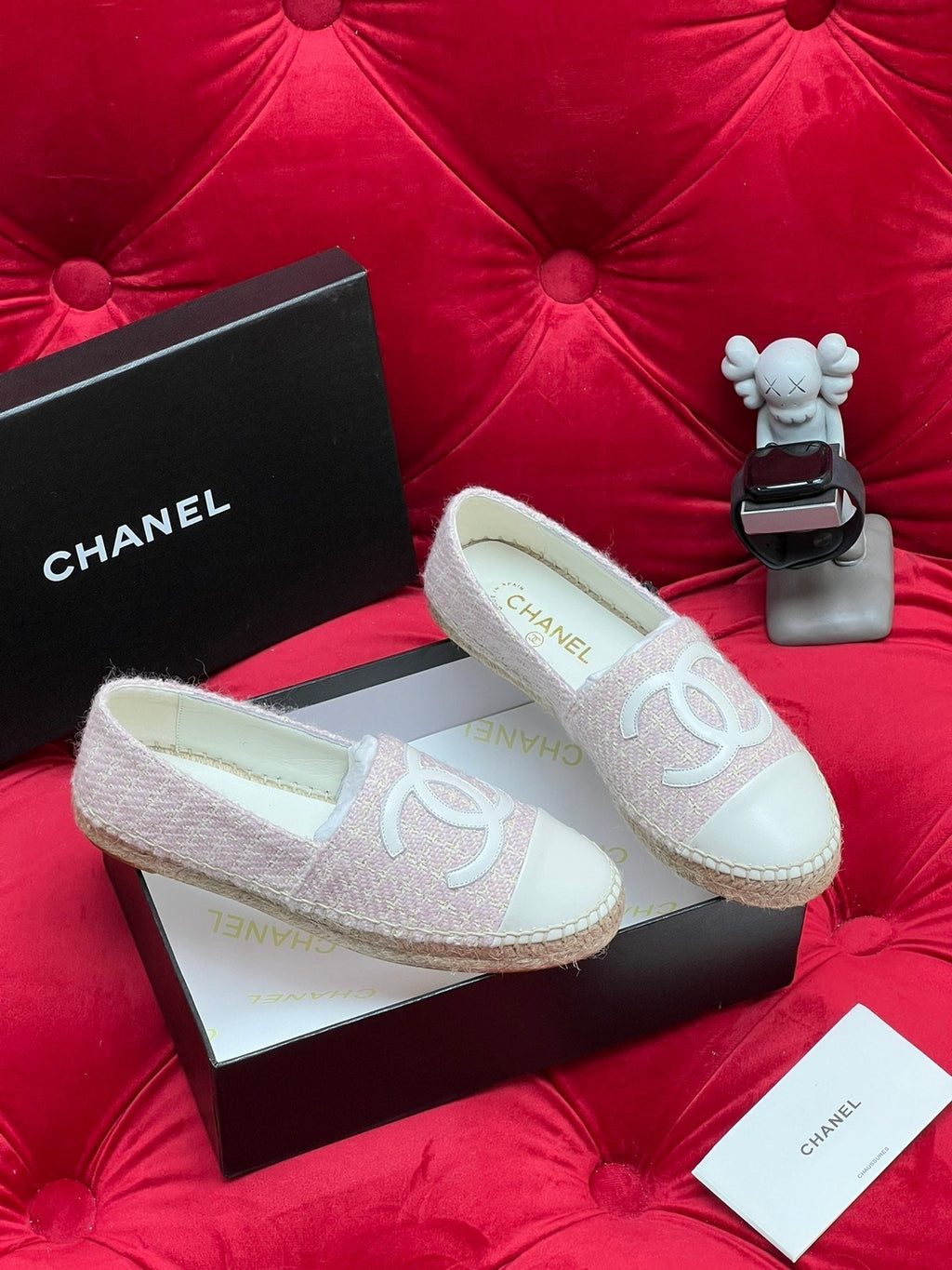CHANEL WOVEN LOAFERS IN LIGHT PINK FABRIC