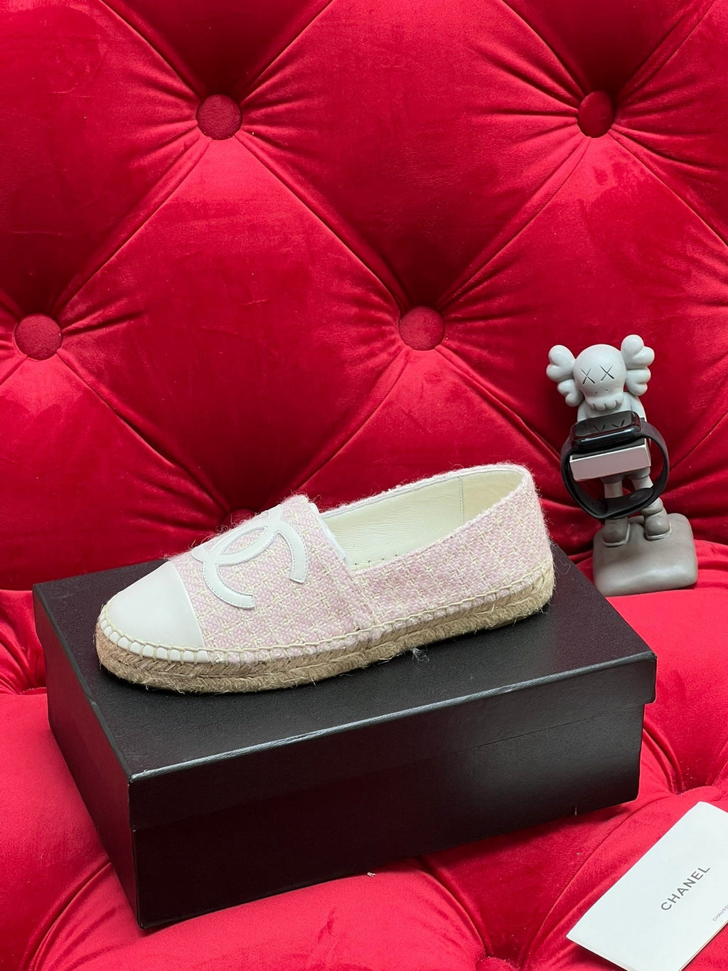 CHANEL WOVEN LOAFERS IN LIGHT PINK FABRIC