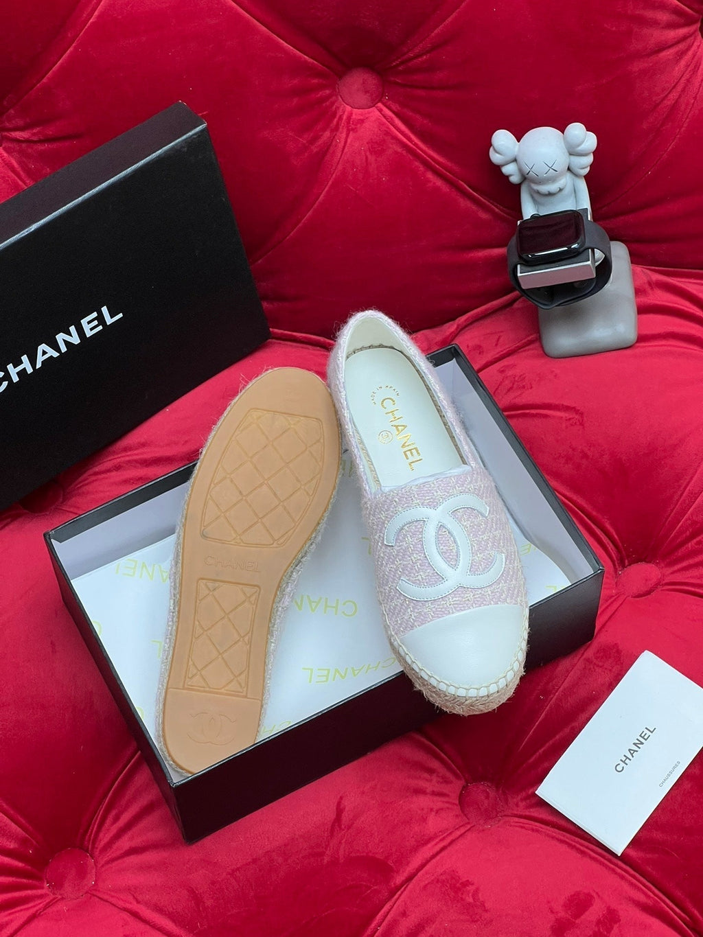 CHANEL WOVEN LOAFERS IN LIGHT PINK FABRIC