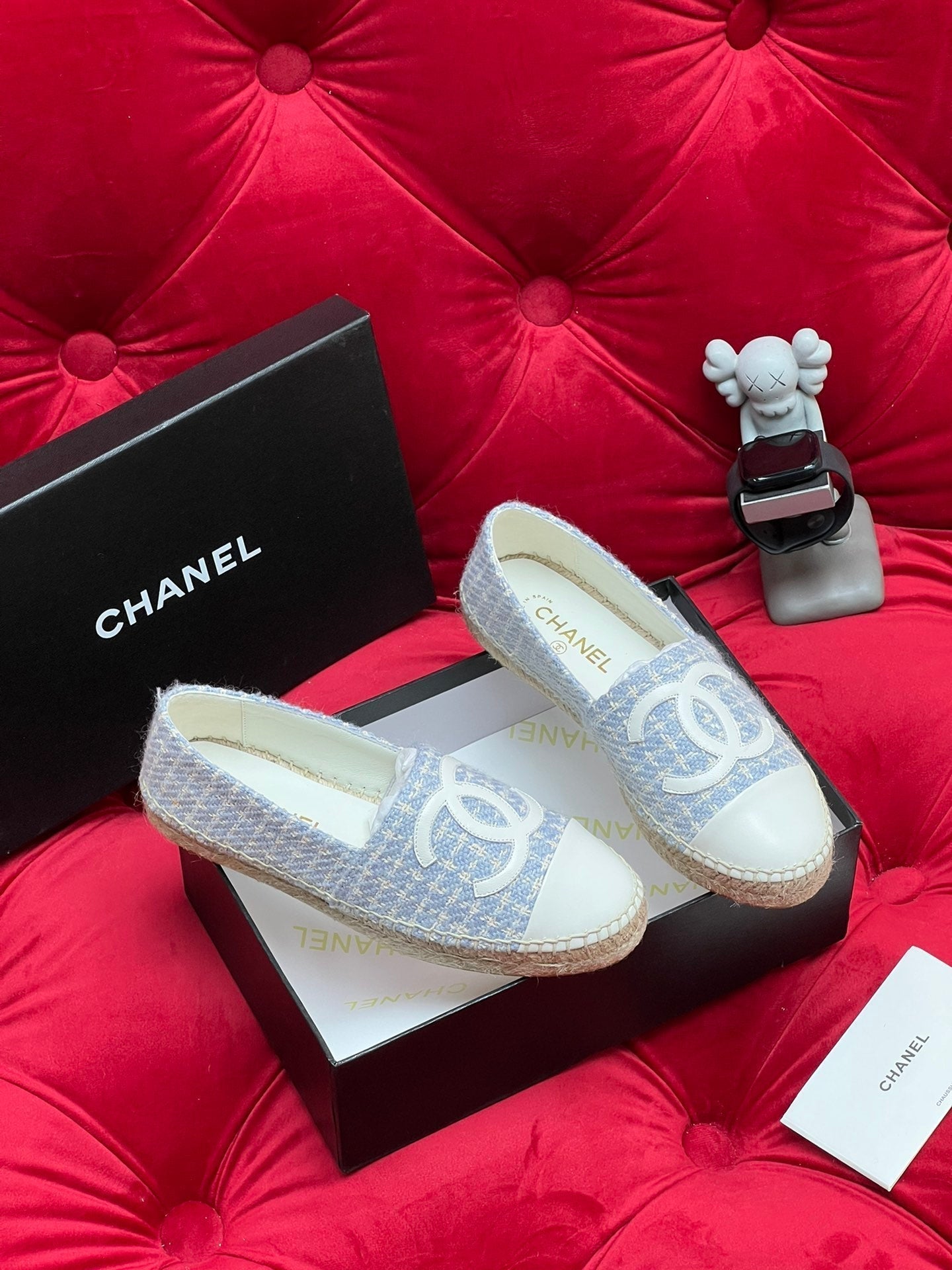 CHANEL WOVEN LOAFERS IN LIGHT BLUE FABRIC