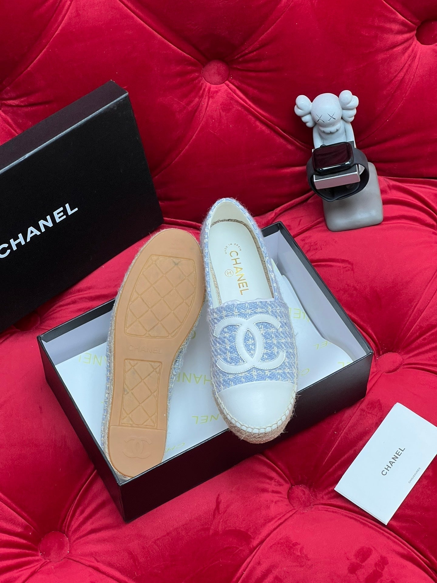 CHANEL WOVEN LOAFERS IN LIGHT BLUE FABRIC