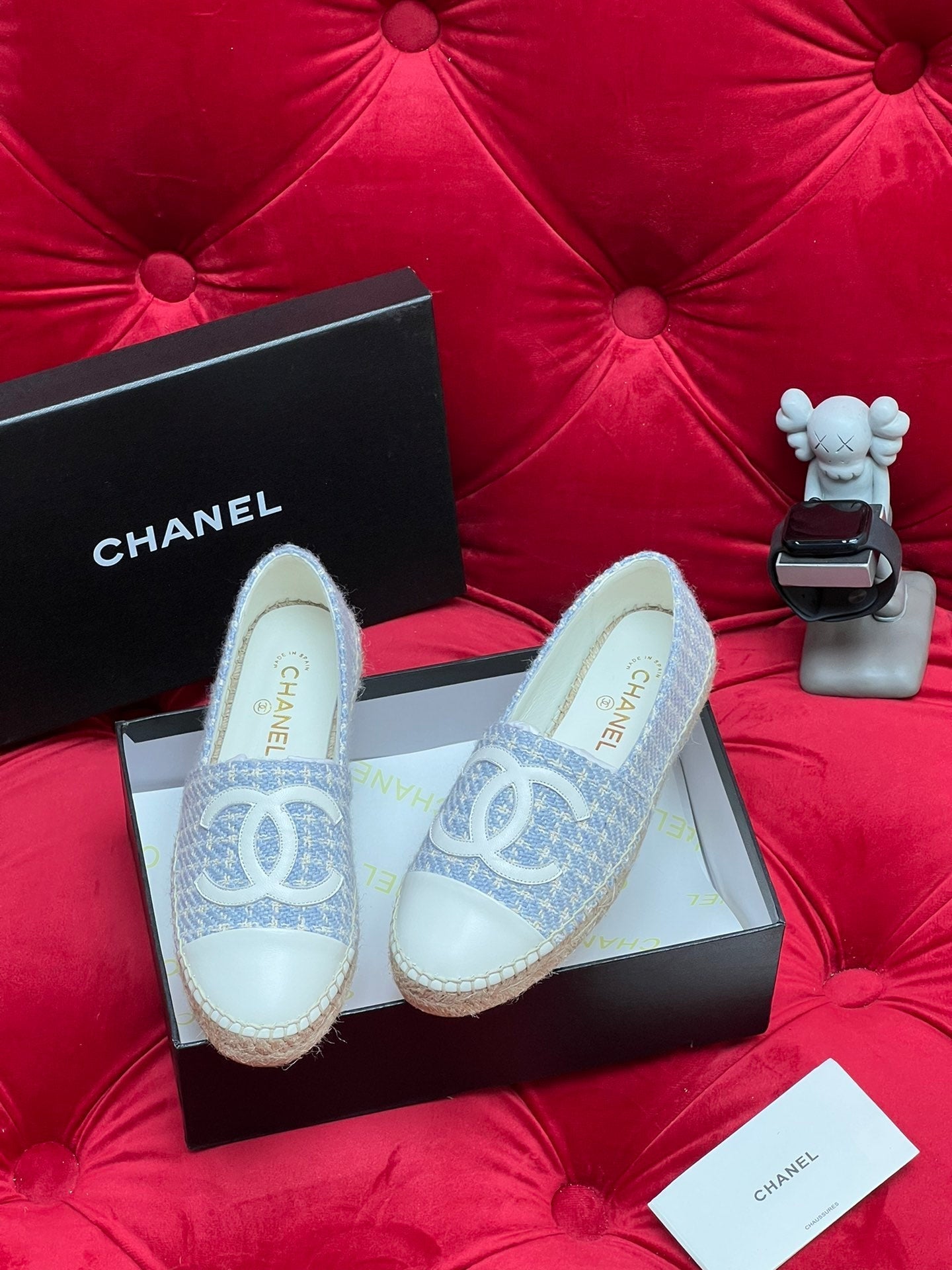 CHANEL WOVEN LOAFERS IN LIGHT BLUE FABRIC
