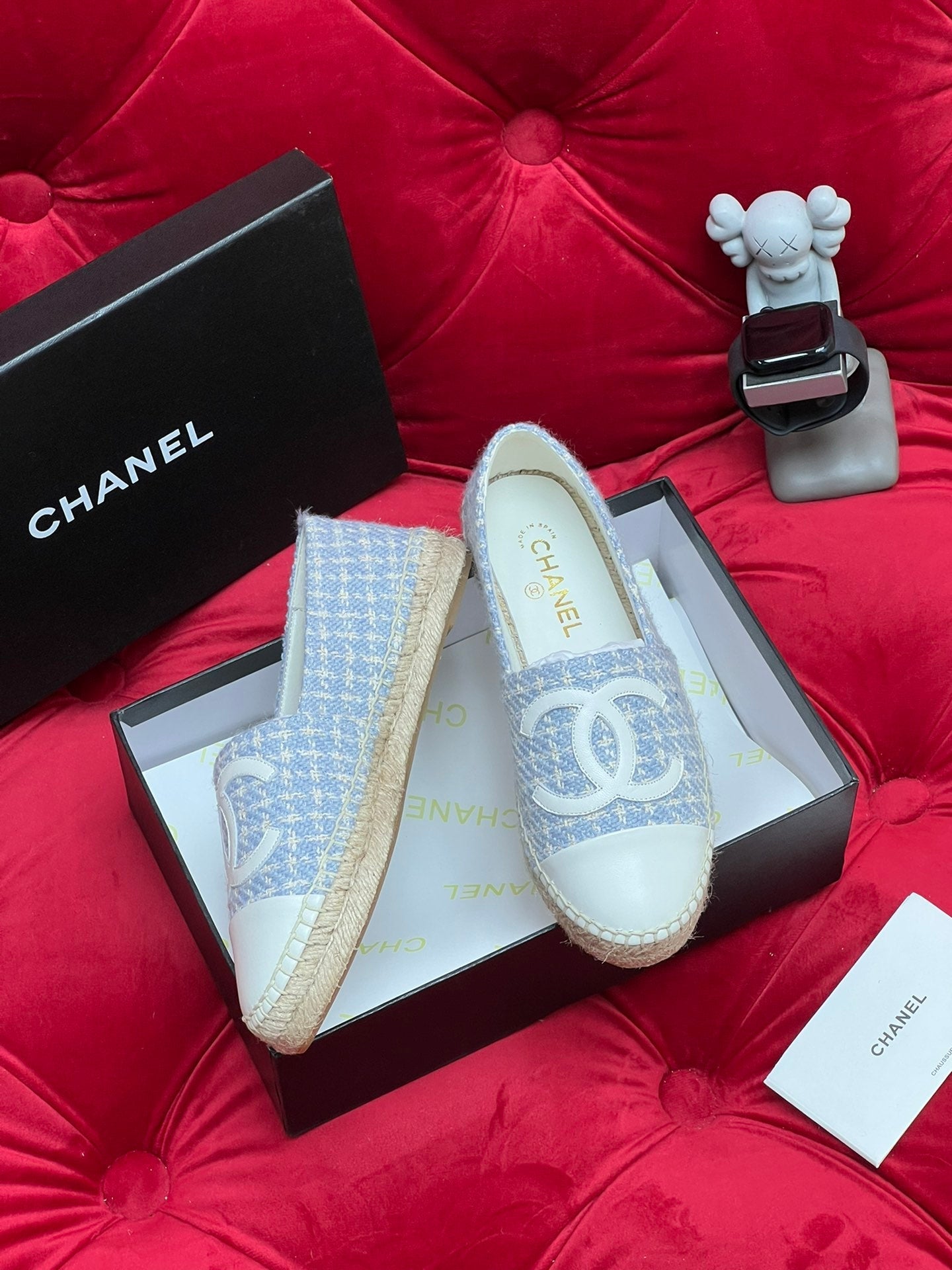 CHANEL WOVEN LOAFERS IN LIGHT BLUE FABRIC