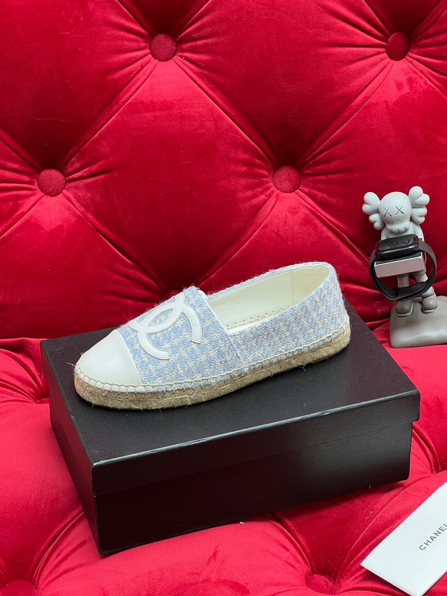 CHANEL WOVEN LOAFERS IN LIGHT BLUE FABRIC