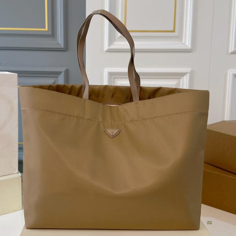 PRADA 49 TOTE BAG IN CAMEL BROWN RE-NYLON