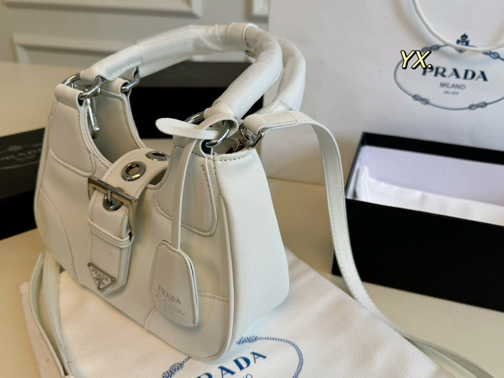 PRADA 23 MOON PADDED BAG WHITE CALFSKIN WITH STRAP