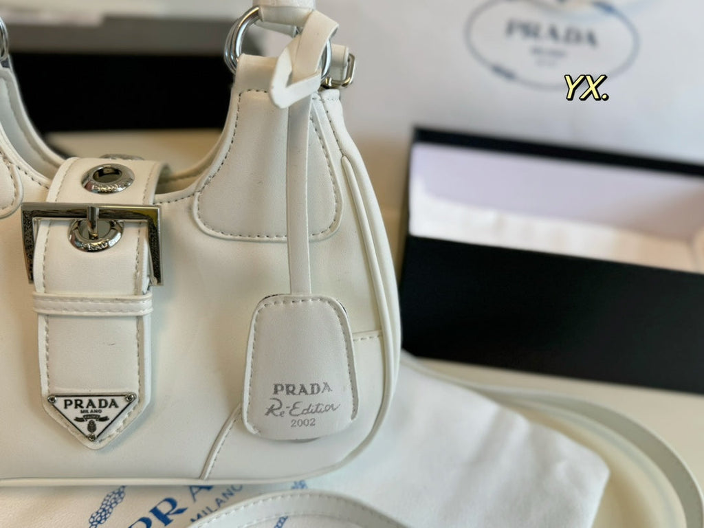 PRADA 23 MOON PADDED BAG WHITE CALFSKIN WITH STRAP