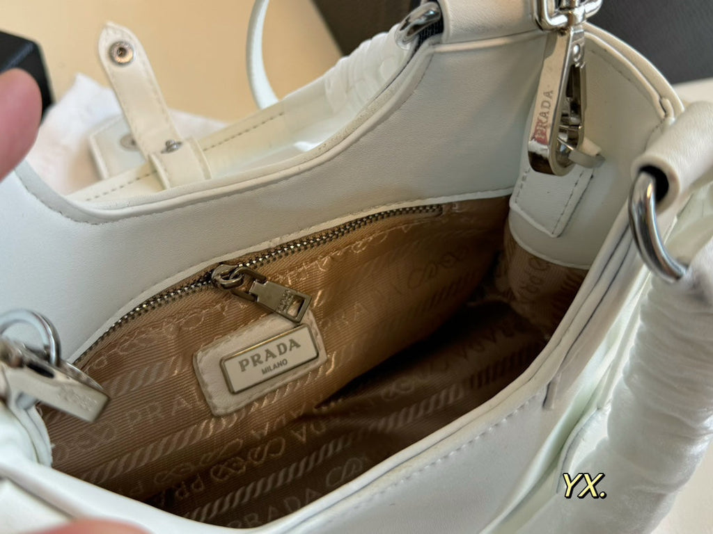 PRADA 23 MOON PADDED BAG WHITE CALFSKIN WITH STRAP