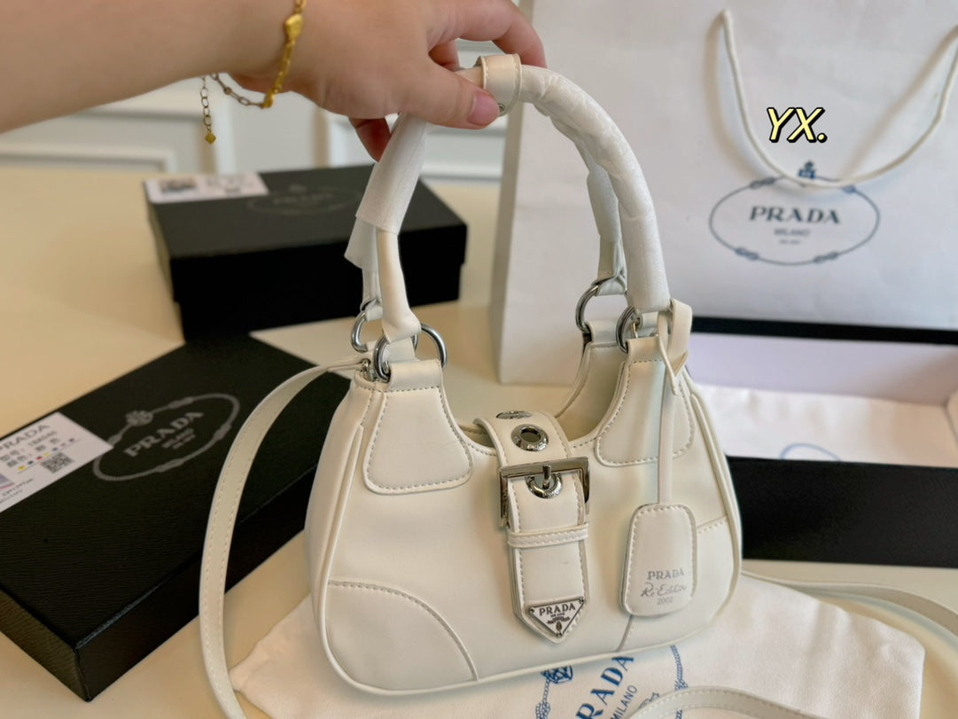 PRADA 23 MOON PADDED BAG WHITE CALFSKIN WITH STRAP
