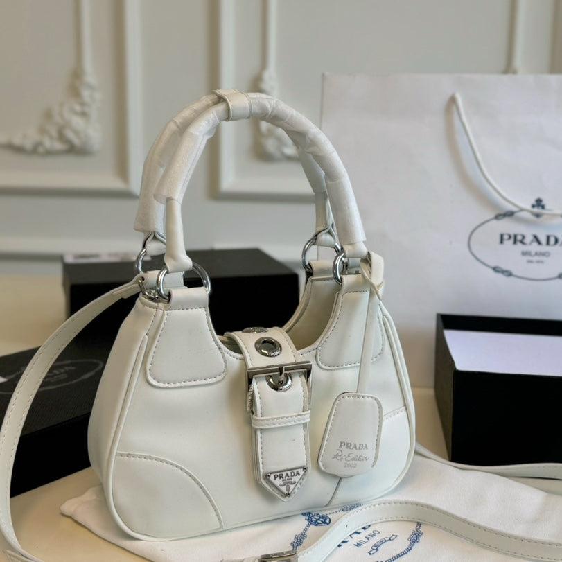 PRADA 23 MOON PADDED BAG WHITE CALFSKIN WITH STRAP