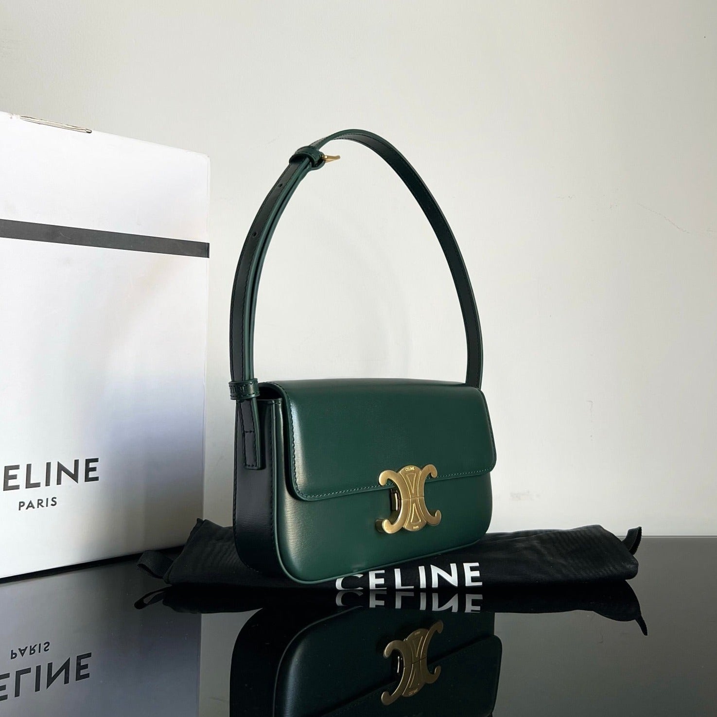 CELINE TRIOMPHE 20 DARK GREEN CALFSKIN