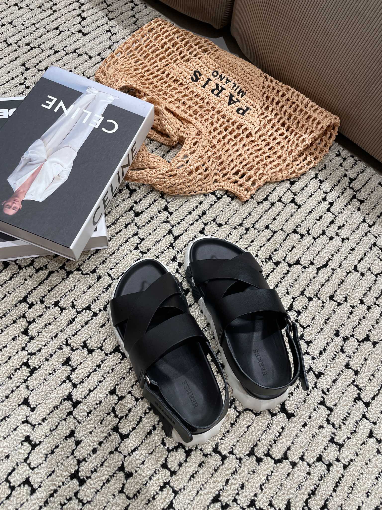 HERMES ELECTRIC SANDAL BLACK CALFSKIN