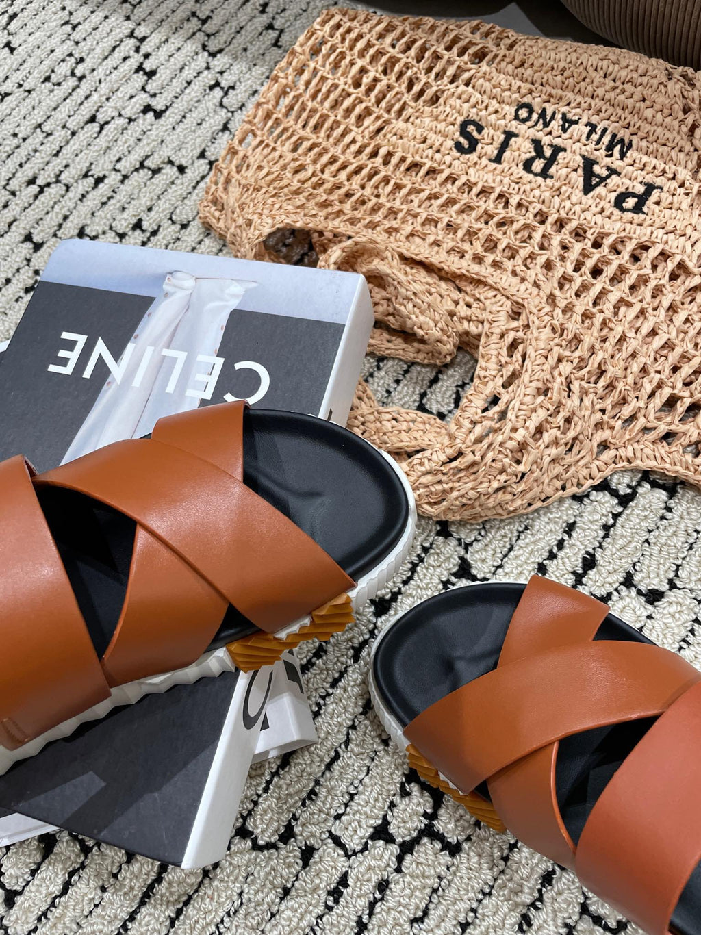 HERMES ELECTRIC SANDAL BLACK MIX CARAMEL CALFSKIN