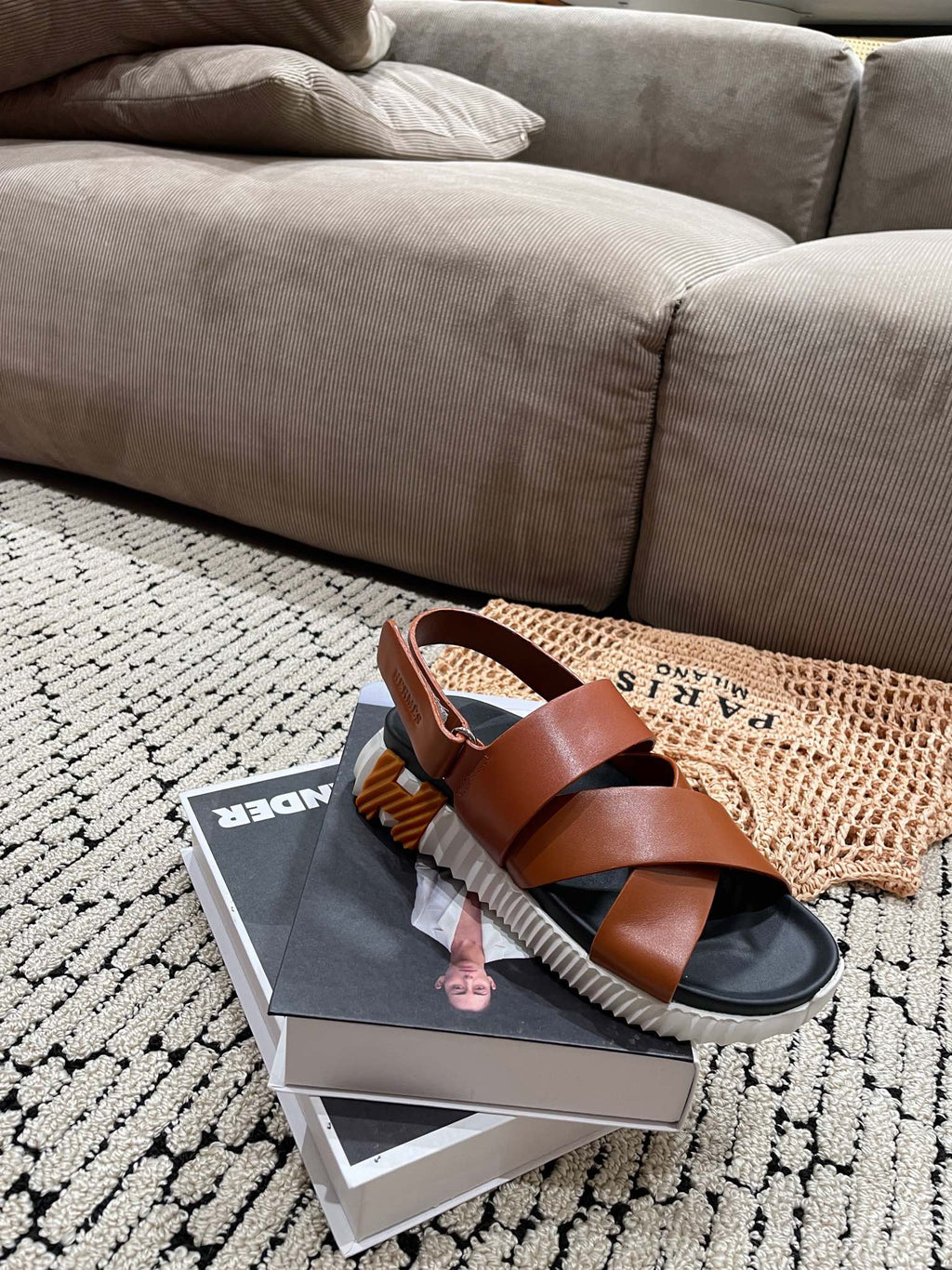 HERMES ELECTRIC SANDAL BLACK MIX CARAMEL CALFSKIN