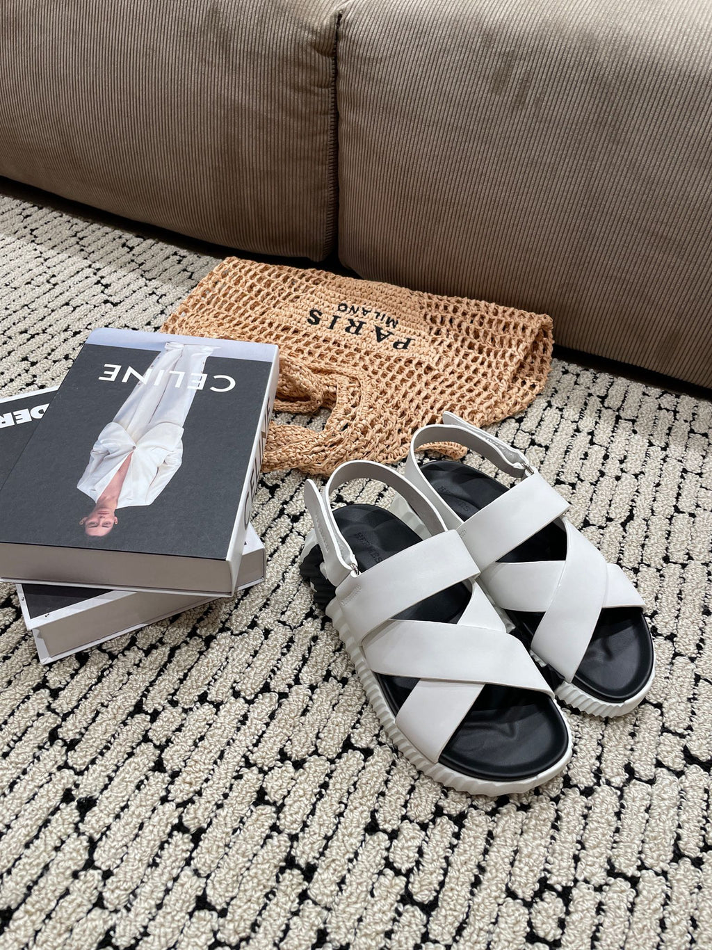 HERMES ELECTRIC SANDAL BLACK MIX CREAMY WHITE CALFSKIN