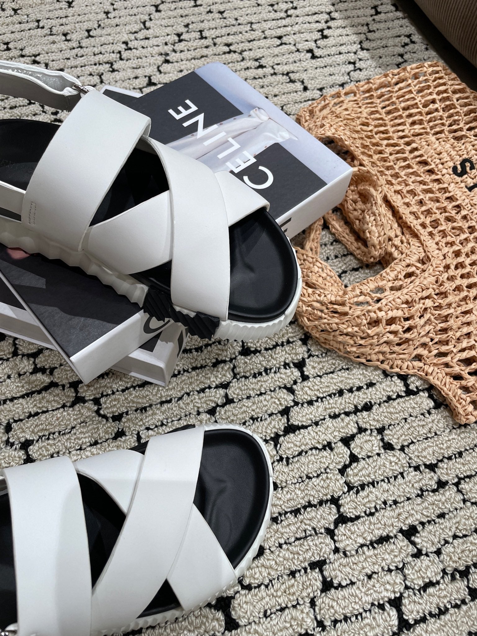 HERMES ELECTRIC SANDAL BLACK MIX CREAMY WHITE CALFSKIN