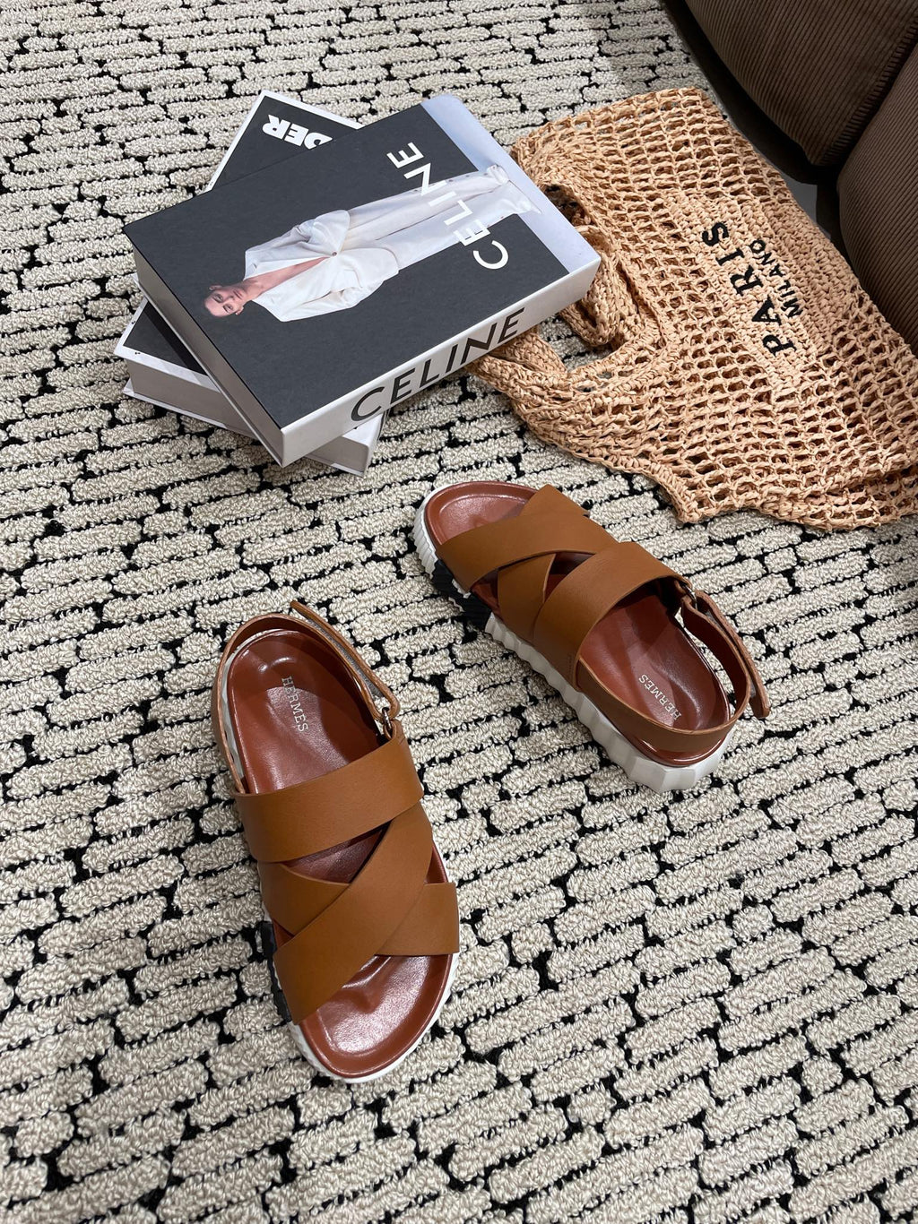 HERMES ELECTRIC SANDAL CHOCOLATE CALFSKIN