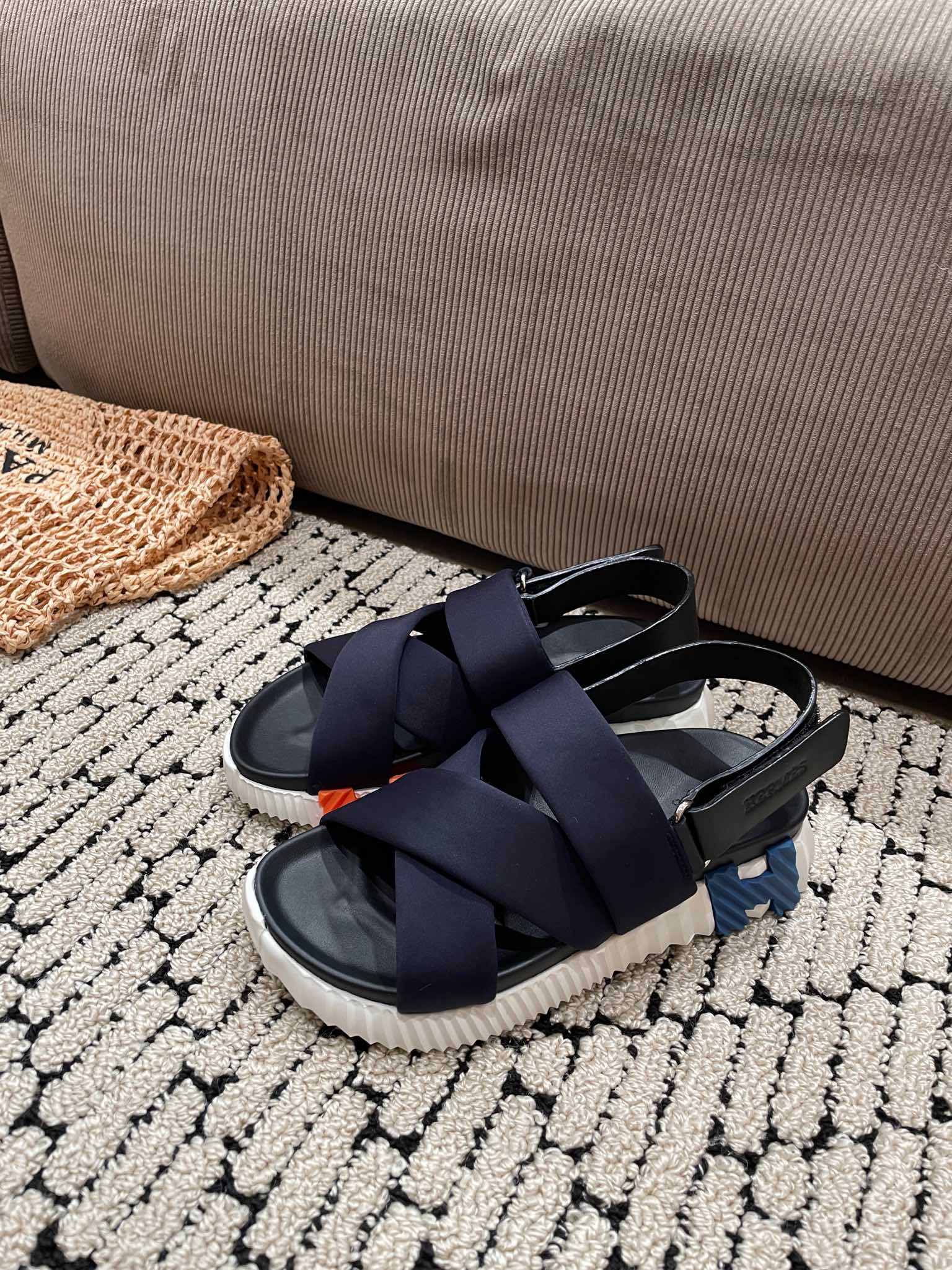 HERMES ELECTRIC SANDAL BLACK MIX CHARCOAL BLACK CALFSKIN