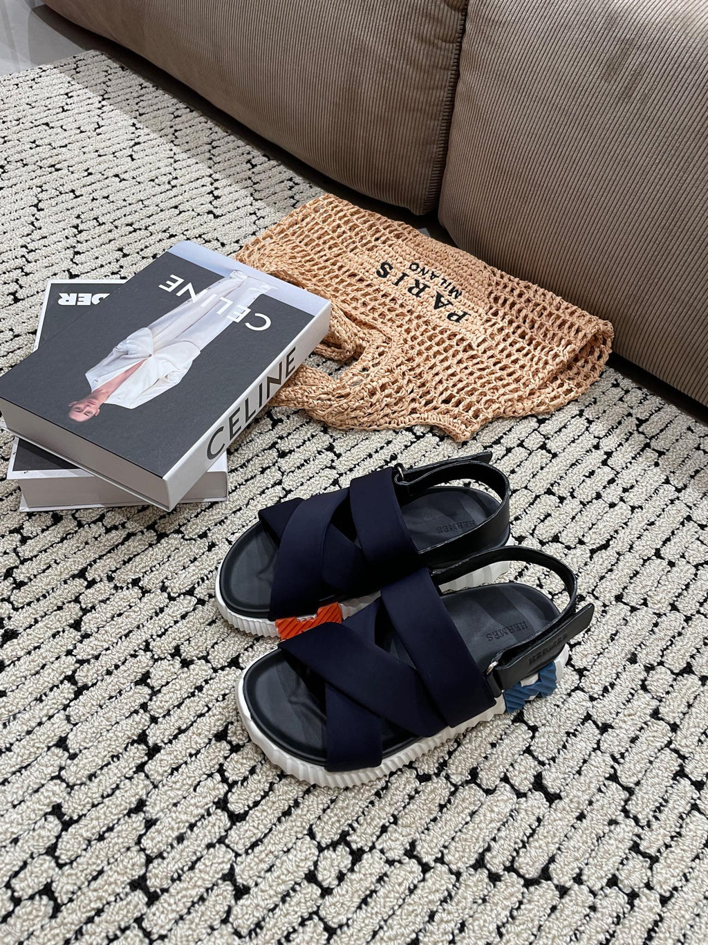 HERMES ELECTRIC SANDAL BLACK MIX CHARCOAL BLACK CALFSKIN