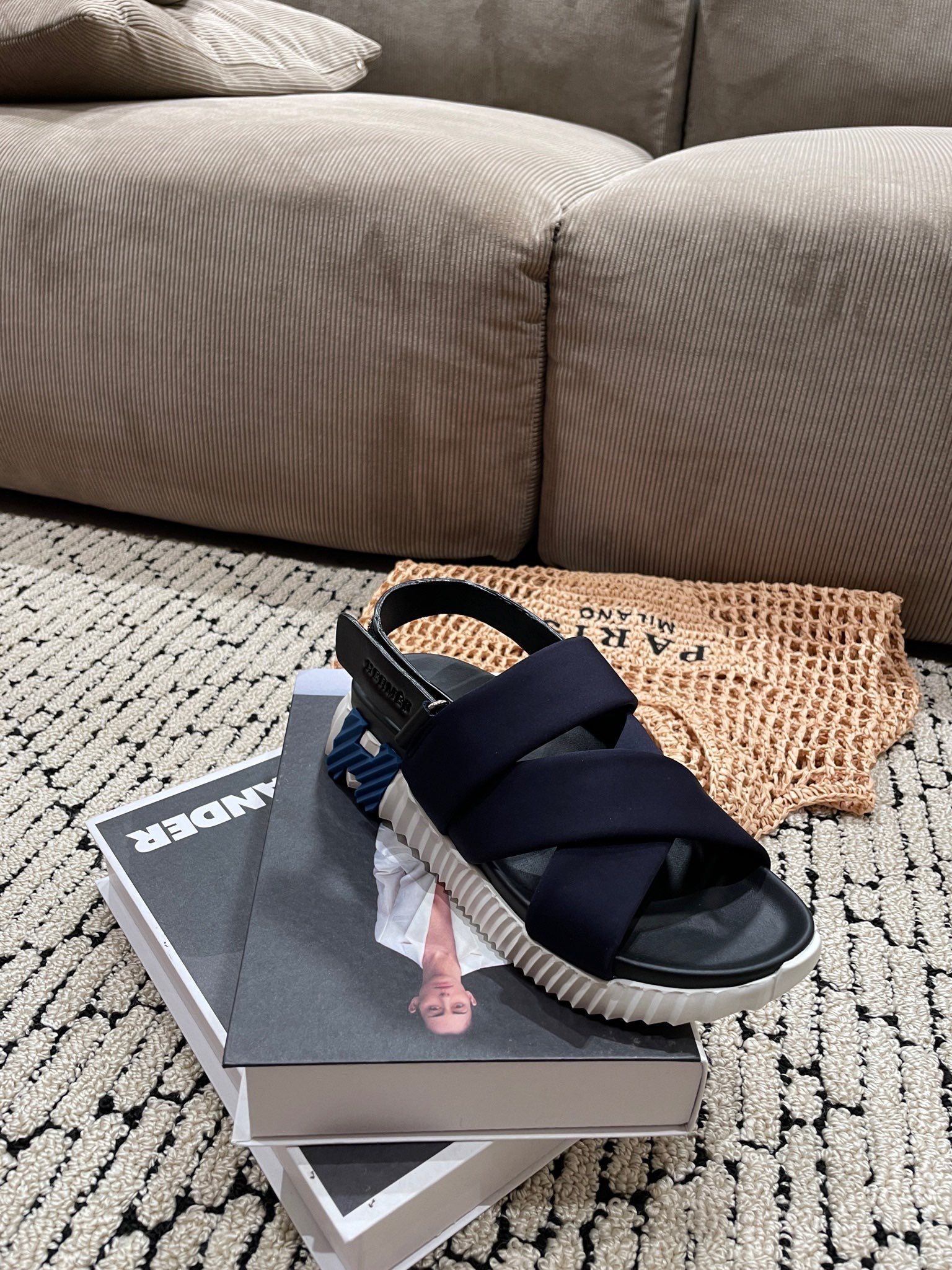 HERMES ELECTRIC SANDAL BLACK MIX CHARCOAL BLACK CALFSKIN