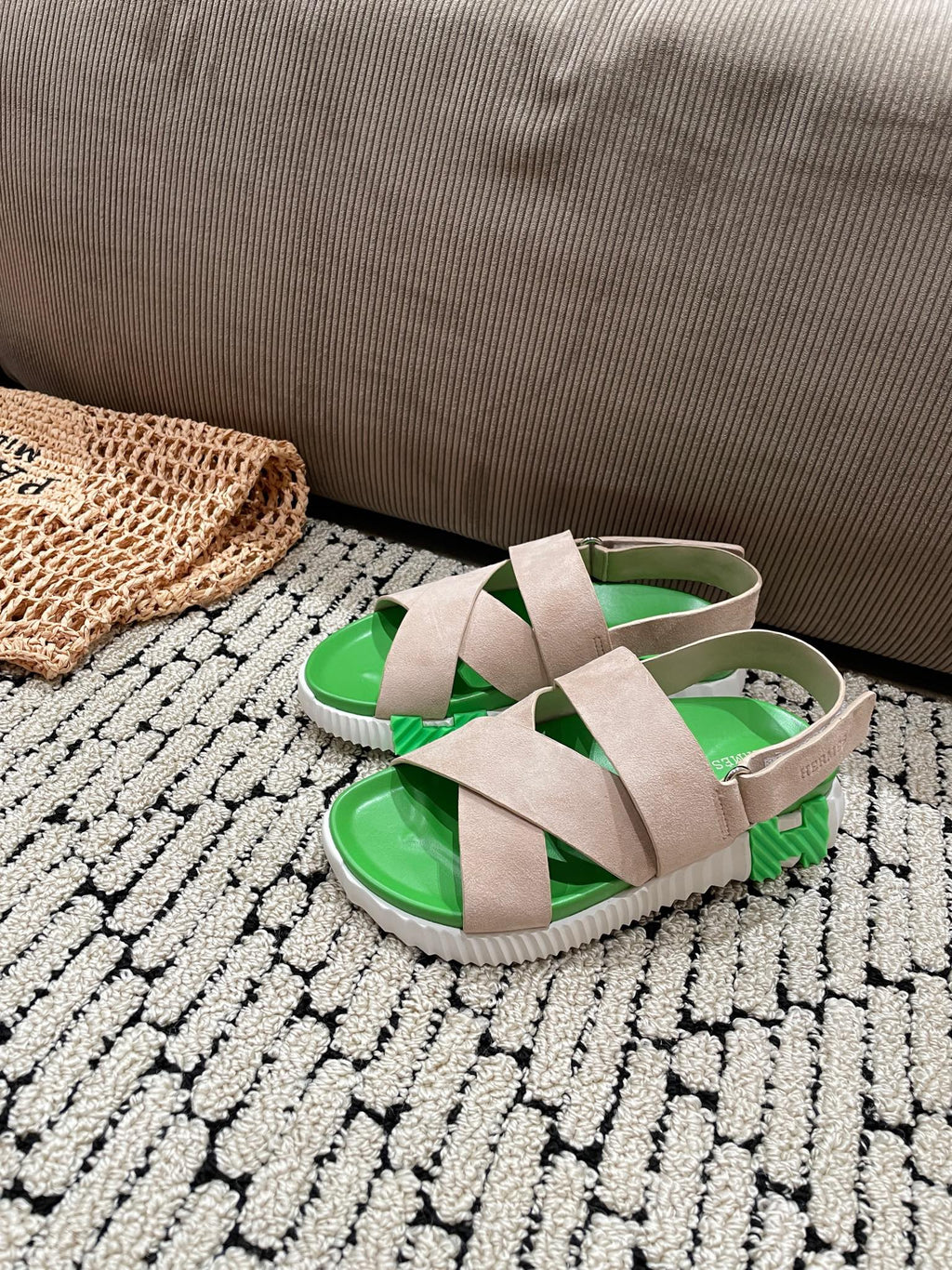 HERMES ELECTRIC SANDAL GREEN MIX LIGHT GRAY SUEDE