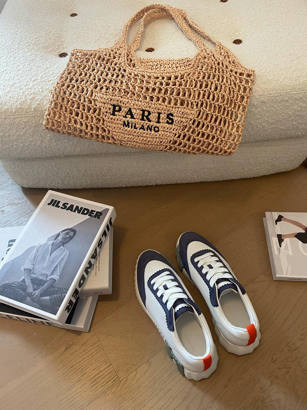 HERMES BOUNCING SNEAKERS LIGHT GRAY MIX NAVY CALFSKIN