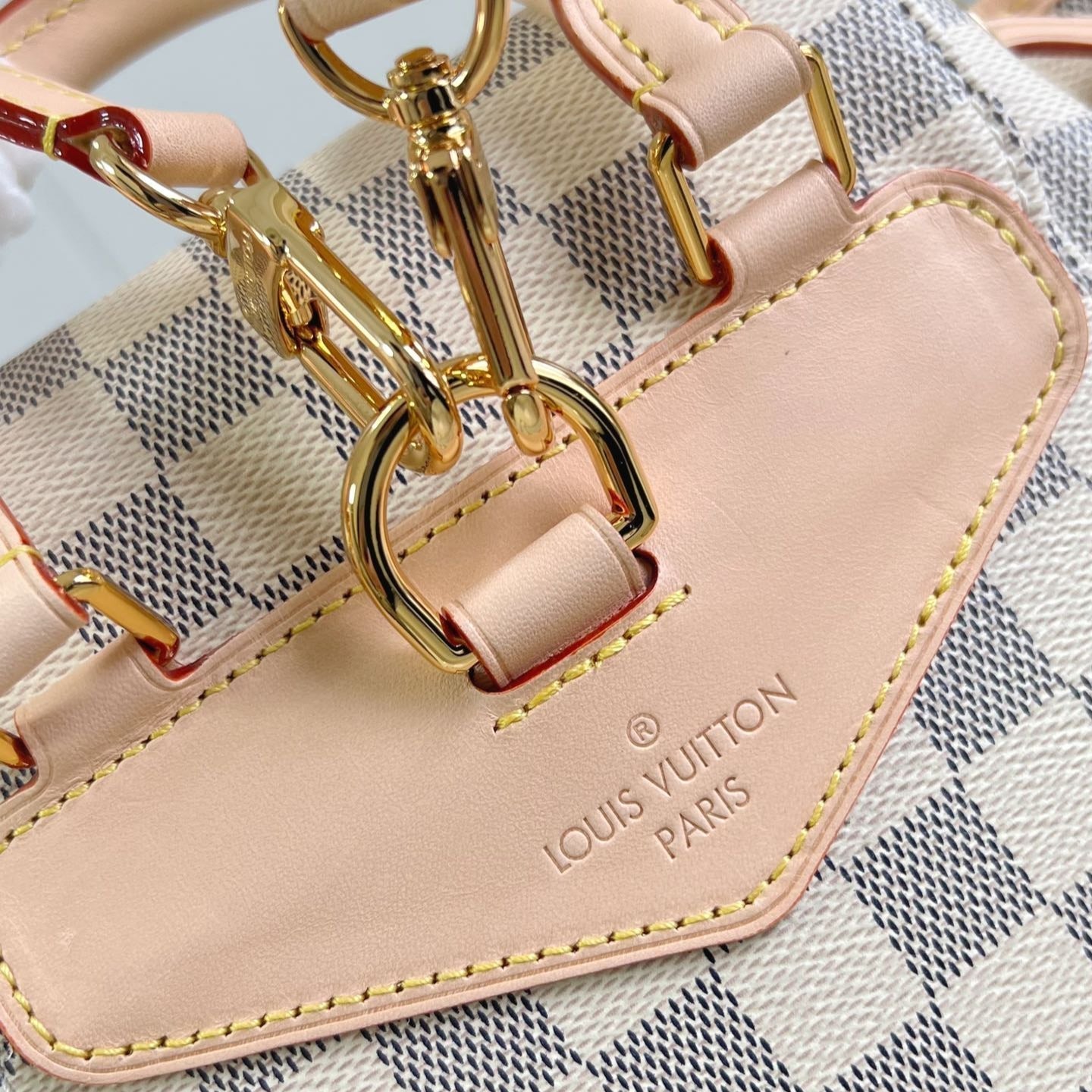 LOUIS VUITTON MONTSOURIS BACKPACK PM 30 IN WHITE GREY CHECKERBOARD PATTERN DAMIER AZUR COATED CANVAS