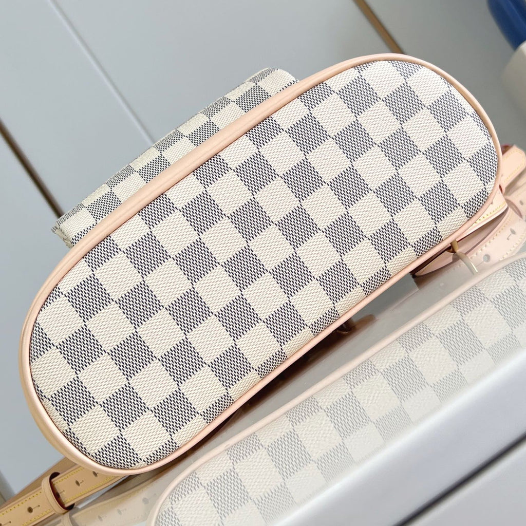 LOUIS VUITTON MONTSOURIS BACKPACK PM 30 IN WHITE GREY CHECKERBOARD PATTERN DAMIER AZUR COATED CANVAS