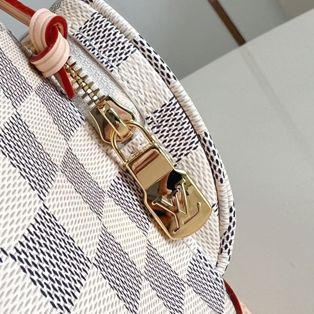 LOUIS VUITTON MONTSOURIS BACKPACK PM 30 IN WHITE GREY CHECKERBOARD PATTERN DAMIER AZUR COATED CANVAS