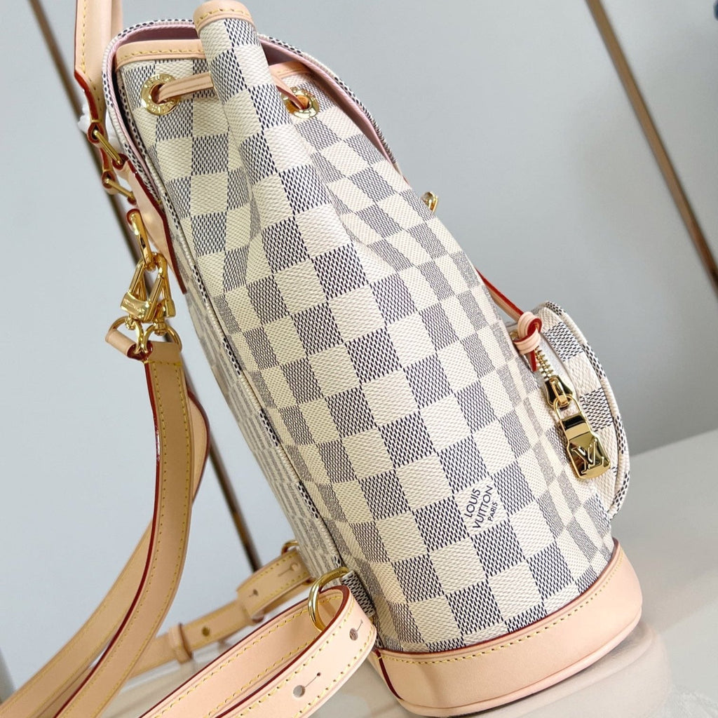 LOUIS VUITTON MONTSOURIS BACKPACK PM 30 IN WHITE GREY CHECKERBOARD PATTERN DAMIER AZUR COATED CANVAS