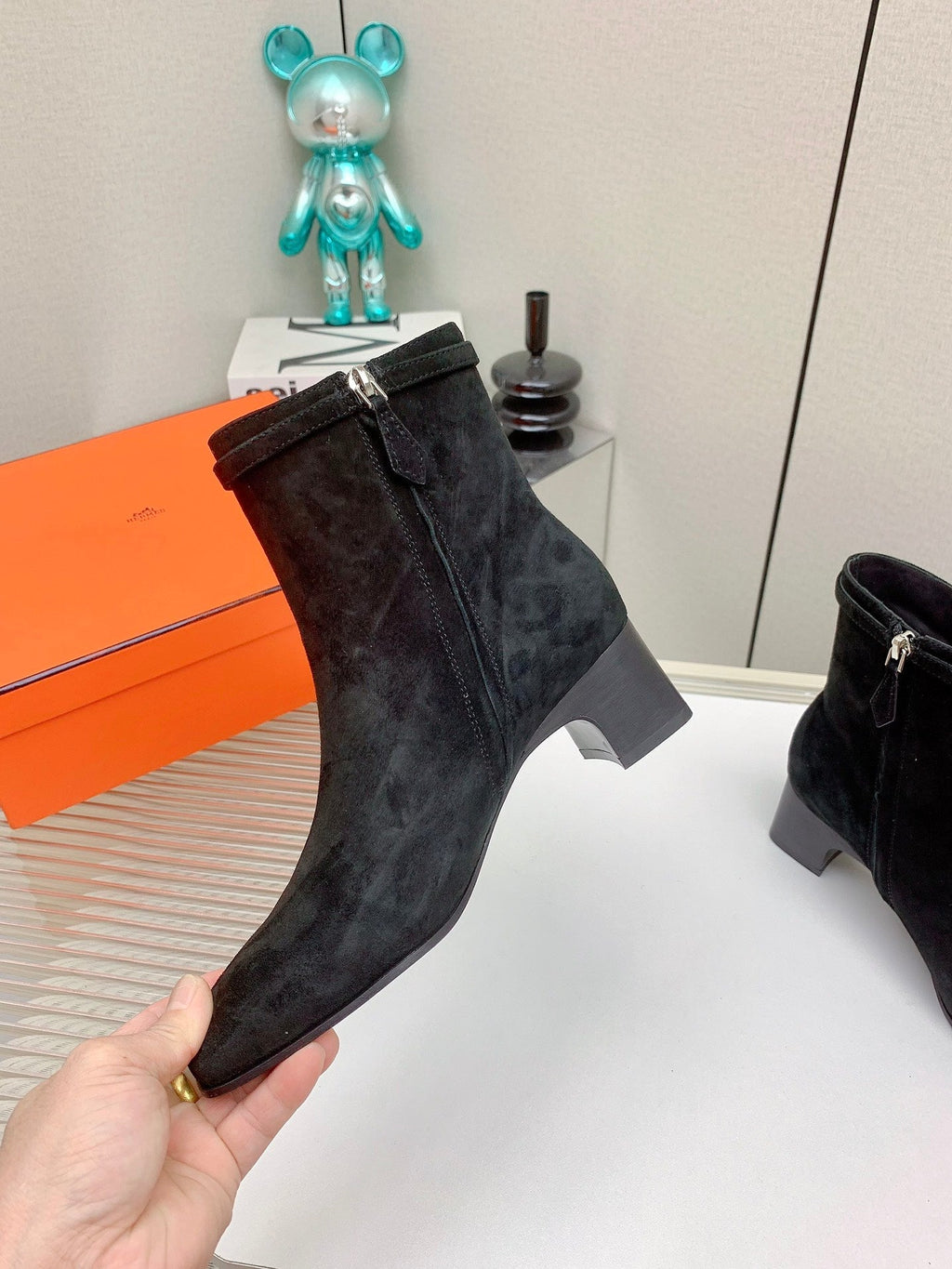 HERMES WOMEN'S NEO ANKLE BOOT IN BLACK SUEDE