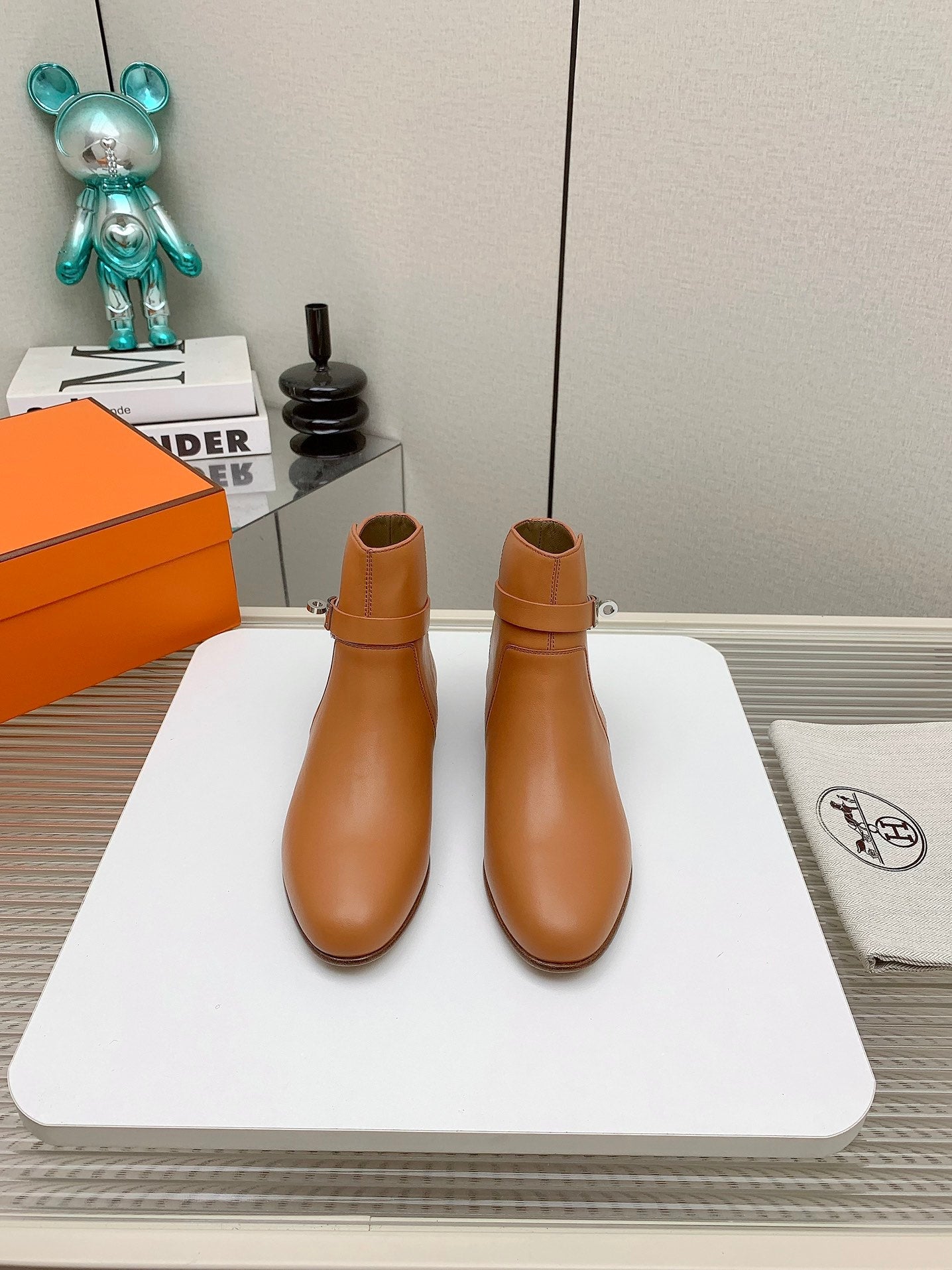 HERMES WOMEN'S NEO ANKLE BOOT IN BRONZE BROWN CALFSKIN
