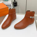 HERMES WOMEN'S NEO ANKLE BOOT IN ALLOY ORANGE CALFSKIN