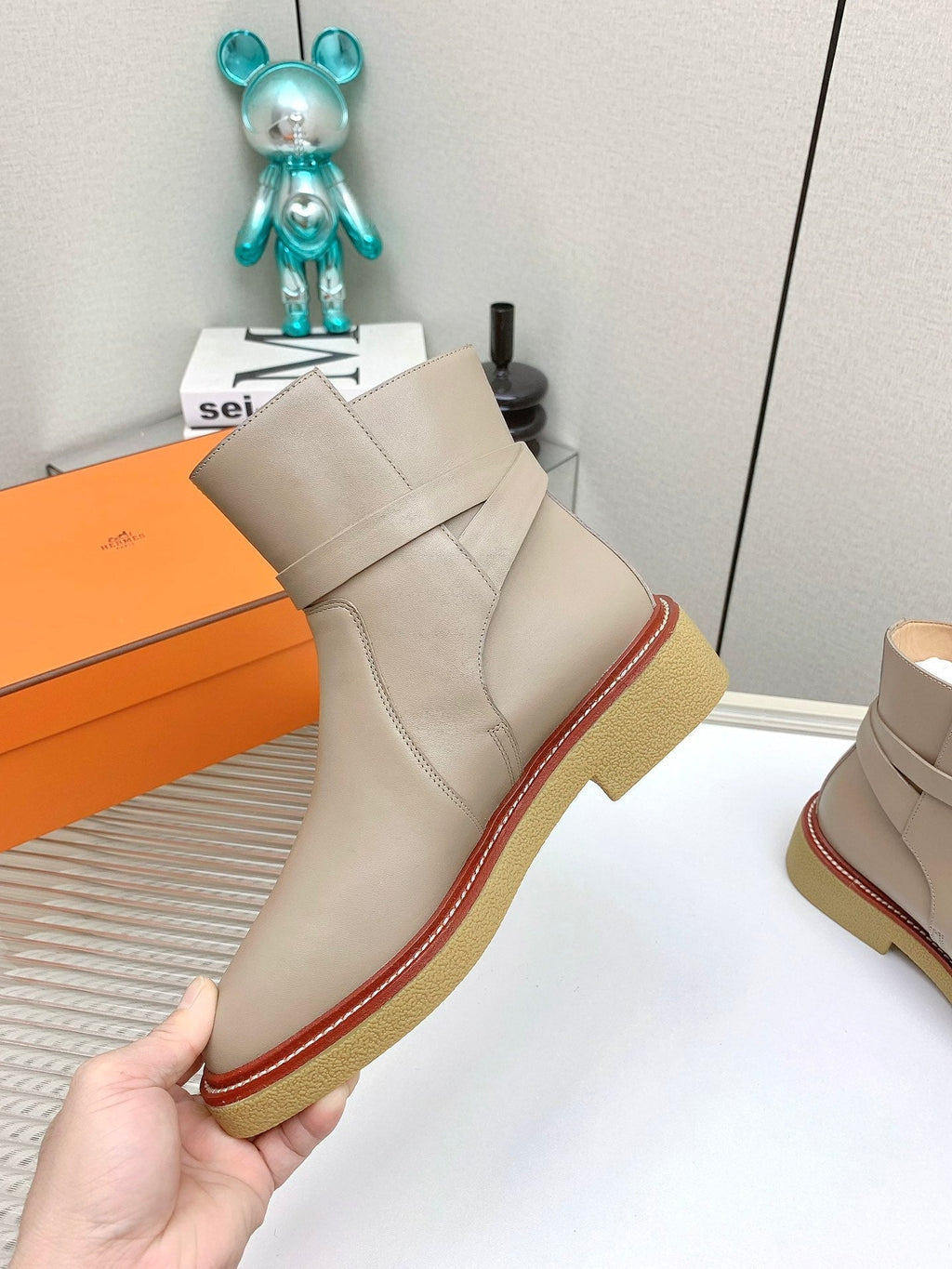 HERMES BOTINES HISTORY BOOTS IN DESERT BROWN CALFSKIN