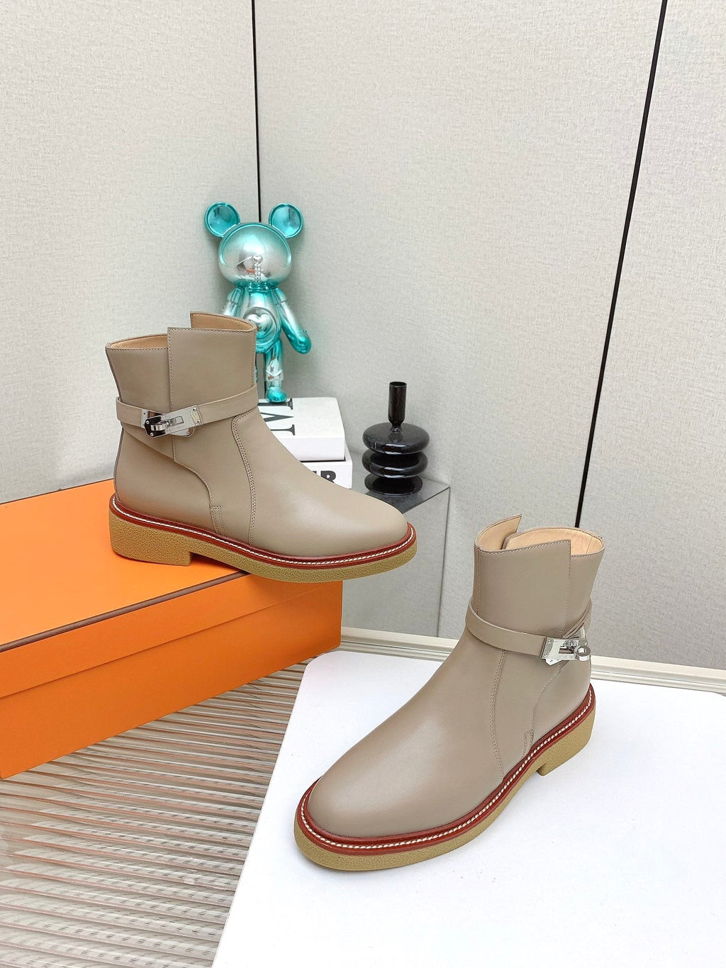 HERMES BOTINES HISTORY BOOTS IN DESERT BROWN CALFSKIN