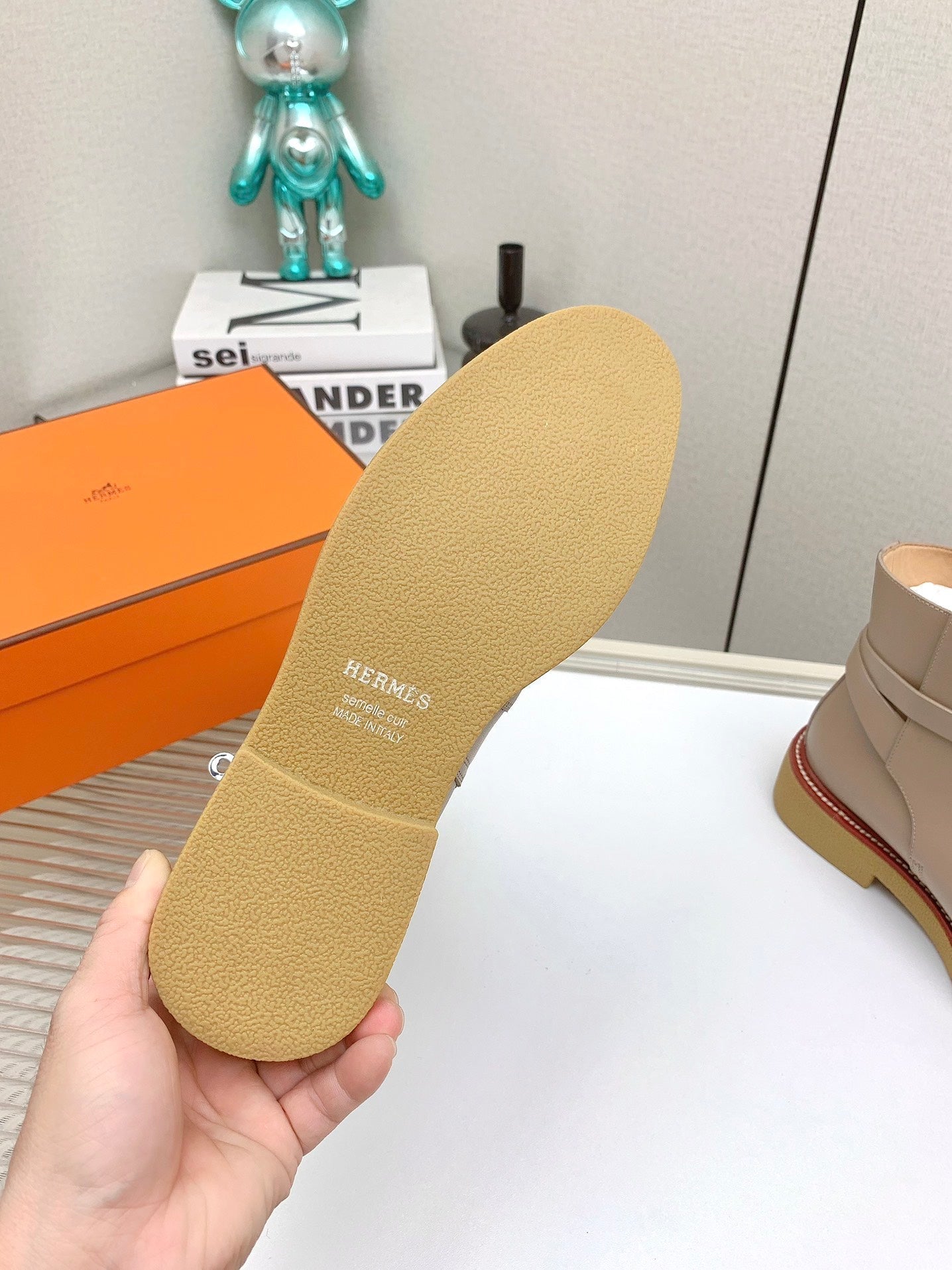 HERMES BOTINES HISTORY BOOTS IN DESERT BROWN CALFSKIN