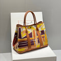 HERMES GARDEN PARTY 36 IN MULTICOLOR TOILE H CANVAS GOLD CALFSKIN TROPICAL STREETLINE ILLUSTRATION
