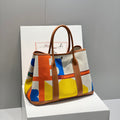 HERMES GARDEN PARTY 36 IN VIBRANT TOILE H CANVAS GOLD CALFSKIN ABSTRACT BLOCKS PRINT