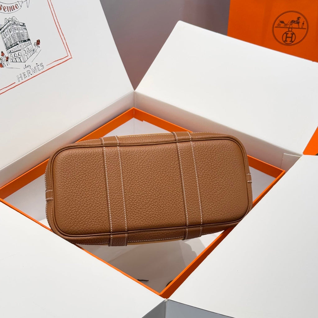 HERMES GARDEN PARTY 30CM IN DUNE MAGNOLIA TOILETS COTTON CANVAS AND BROWN CALFSKIN
