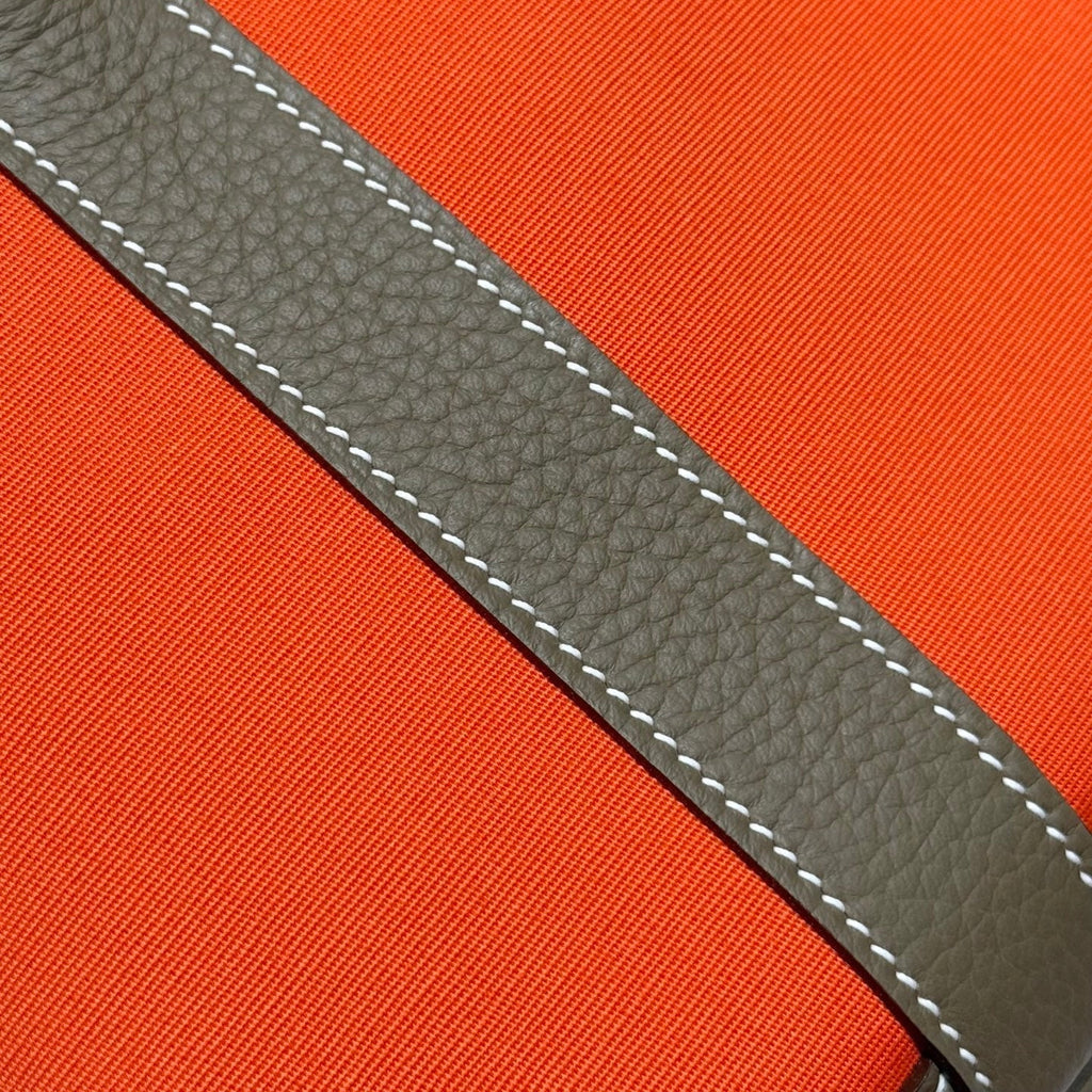 HERMES GARDEN PARTY 30CM IN ORANGE MINIMUM TOILETS COTTON CANVAS AND BROWN CALFSKIN
