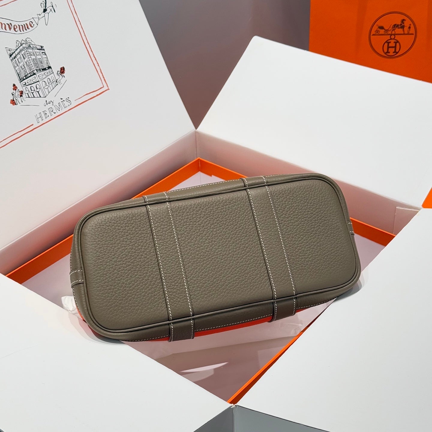 HERMES GARDEN PARTY 30CM IN ORANGE MINIMUM TOILETS COTTON CANVAS AND BROWN CALFSKIN