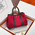 HERMES GARDEN PARTY 30CM IN RED TOILETS COTTON CANVAS AND DARK BROWN CALFSKIN PINK ON SIDE OTHER