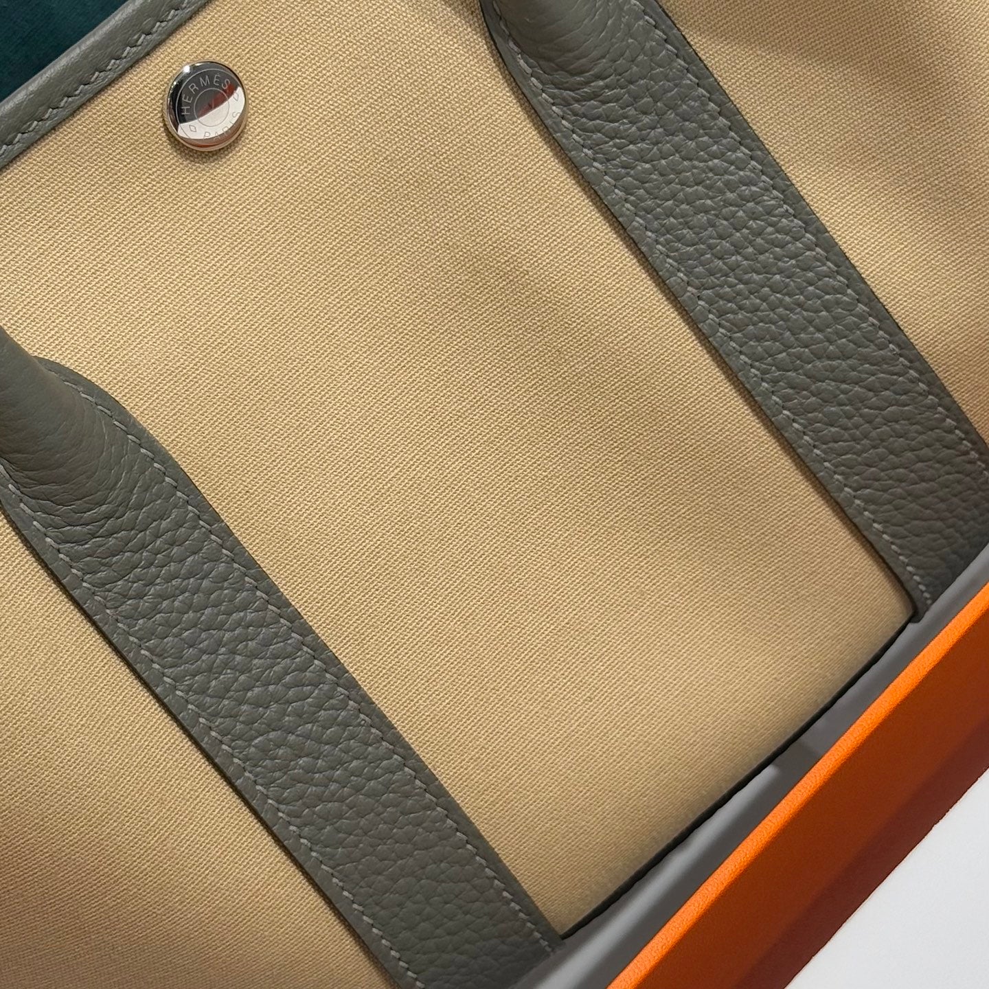 HERMES GARDEN PARTY 30CM IN DARK BEIGE TOILETS COTTON CANVAS AND GREY CALFSKIN