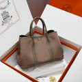 HERMES GARDEN PARTY 30CM IN BROWN TOILETS COTTON CANVAS AND TOGO ETOUPE CALFSKIN