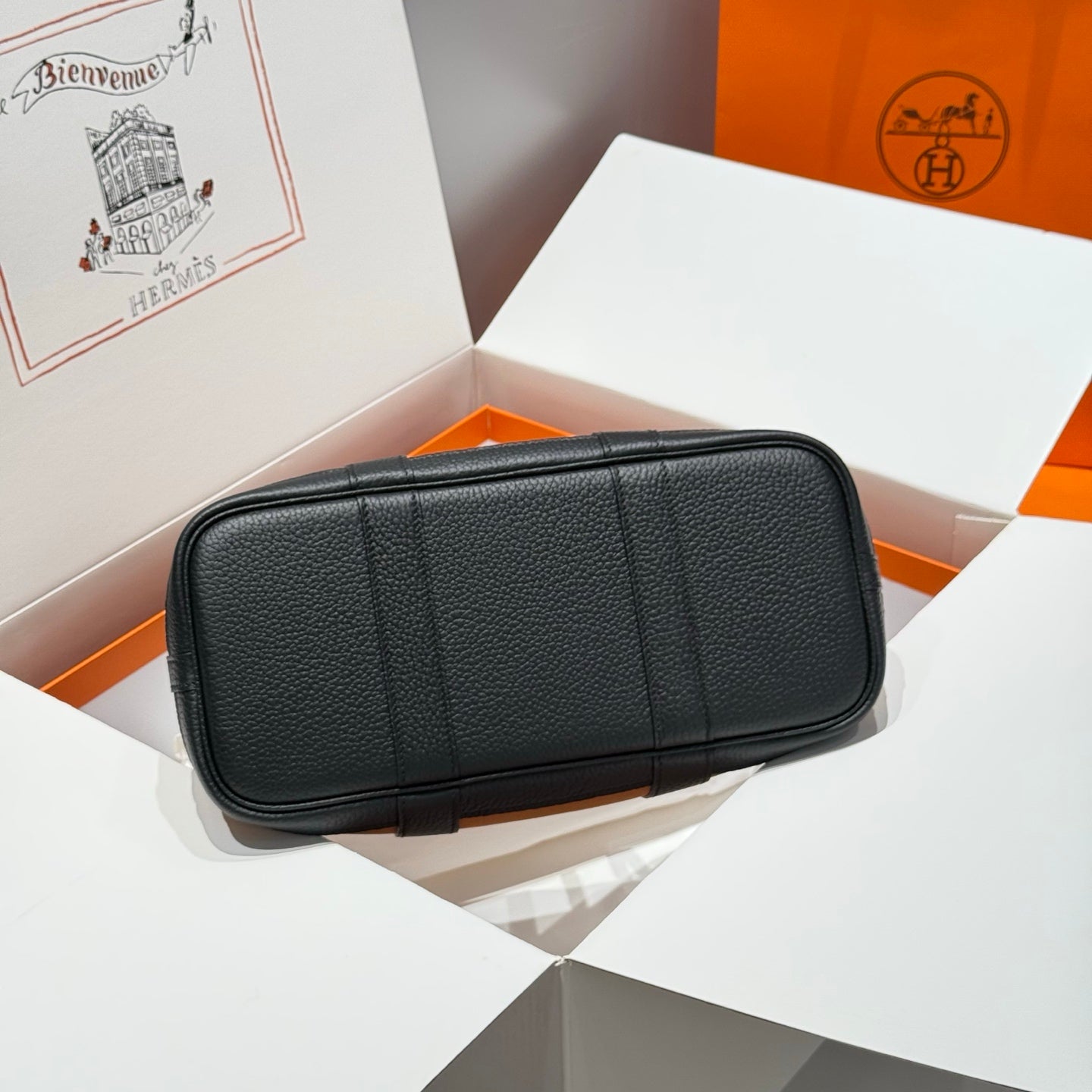HERMES GARDEN PARTY 30CM IN ORANGE MINIMUM TOILETS COTTON CANVAS AND BLACK CALFSKIN