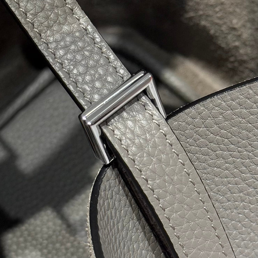 HERMES PICOTIN LOCK 22 IN GREY ETAIN CALFSKIN SILVER HARDWARE