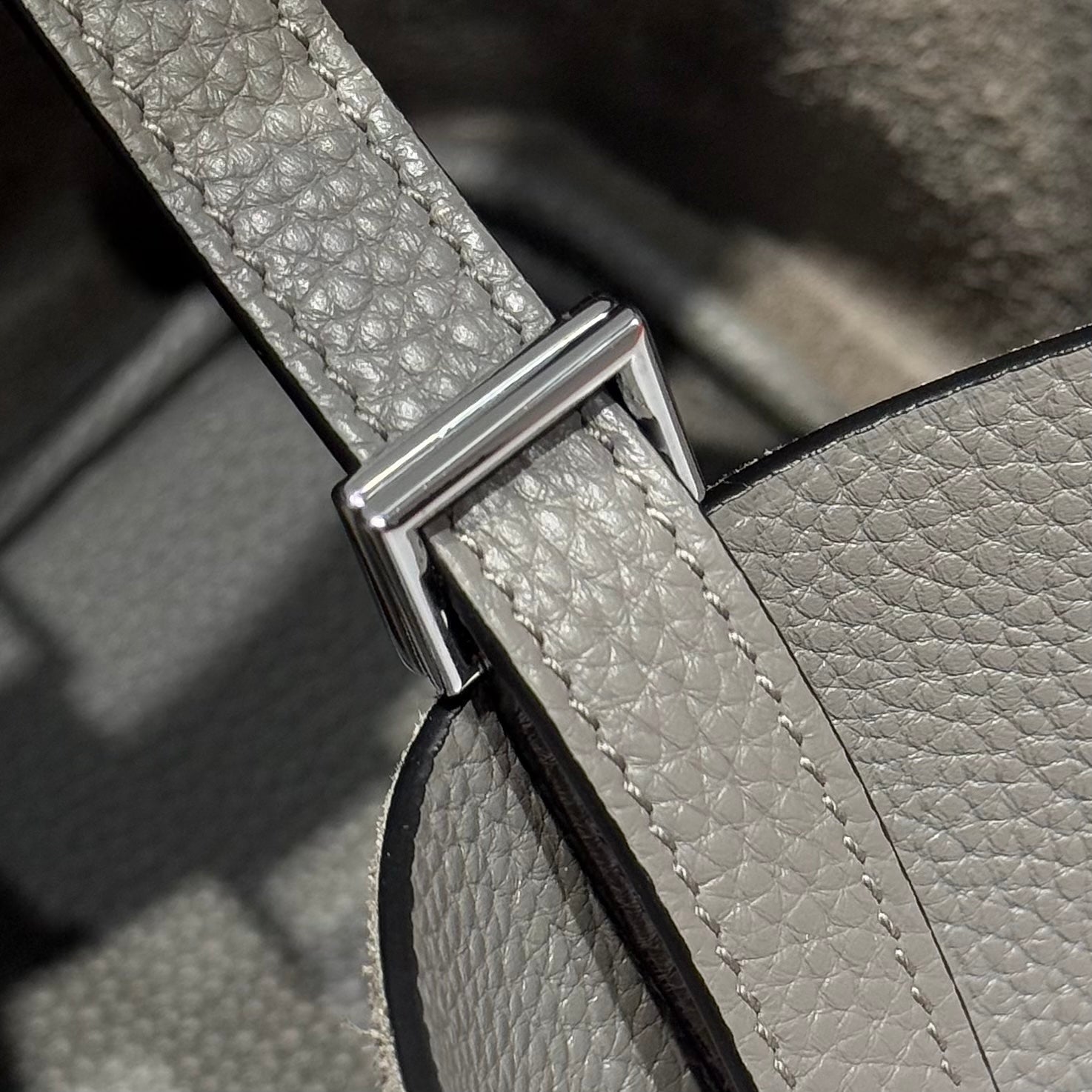 HERMES PICOTIN LOCK 22 IN GREY ETAIN CALFSKIN SILVER HARDWARE